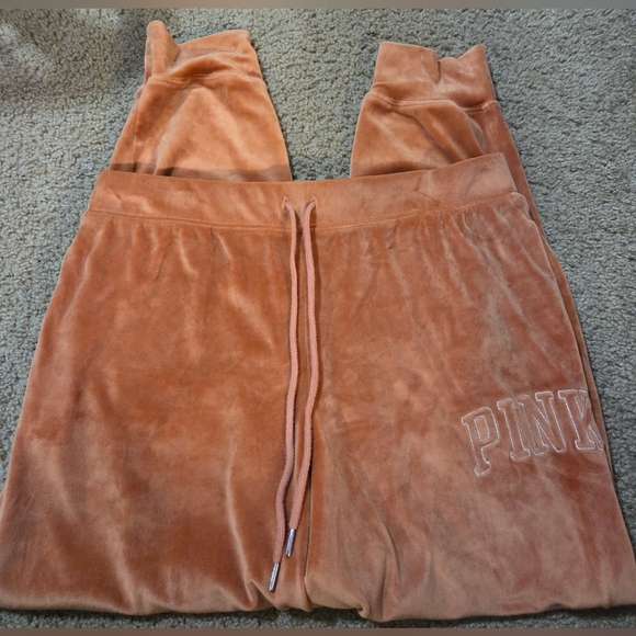PINK Victoria's Secret Pants - PINK Victoria's Secret Large Velvet Velour Spellout Sweatpants Joggers